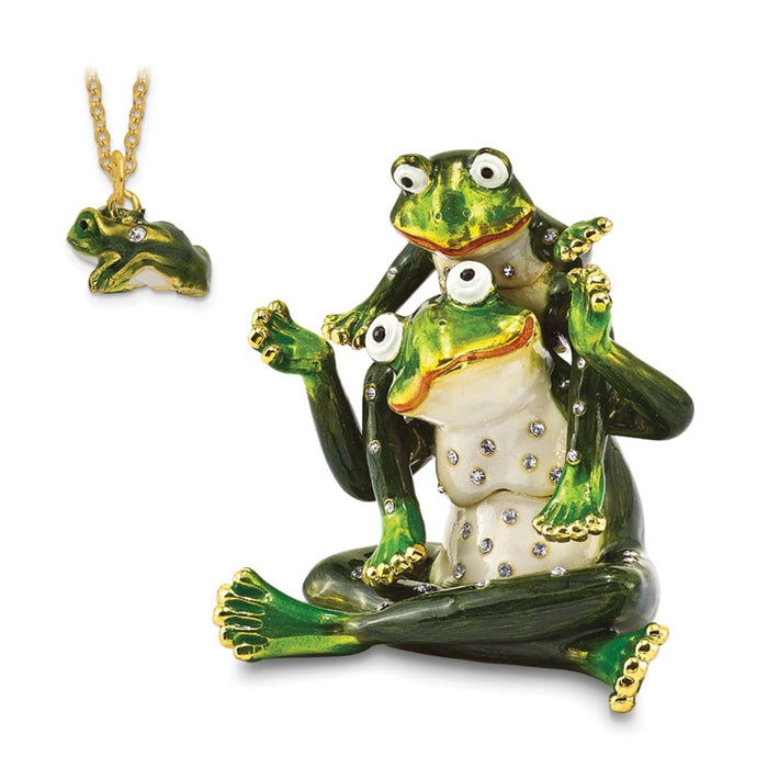 Jere Luxury Giftware, Bejeweled MAMA & TAD Frog Mother and Child Trinket Box with Matching Pendant