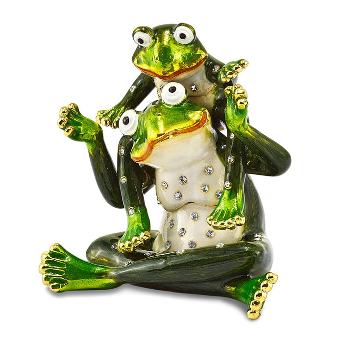 Jere Luxury Giftware, Bejeweled MAMA & TAD Frog Mother and Child Trinket Box with Matching Pendant