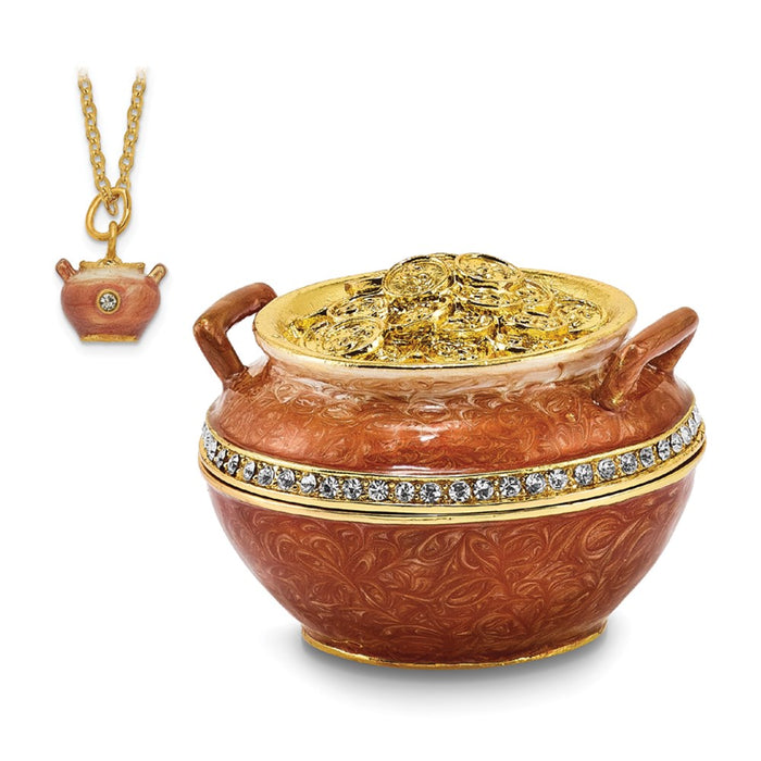 Jere Luxury Giftware, Bejeweled END OF THE RAINBOW Pot of Gold Trinket Box with Matching Pendant