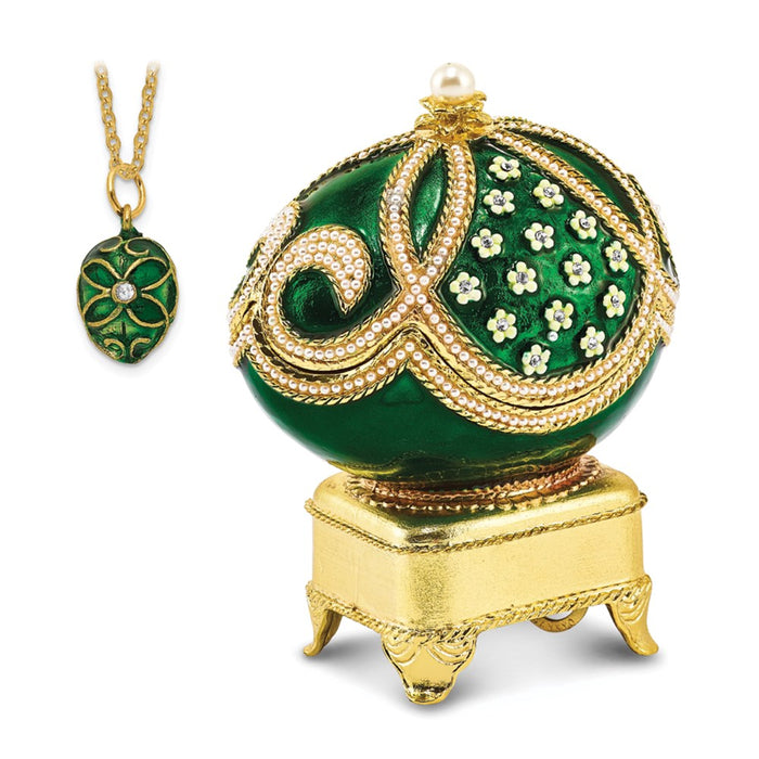 Jere Luxury Giftware, Bejeweled GREEN GRANDEUR (Plays Endless Love) Musical Egg with Matching Pendant