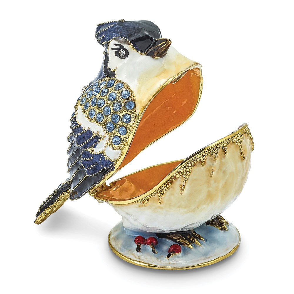 Jere Luxury Giftware, Bejeweled ADMIRAL Blue Jay Trinket Box with Matching Pendant Trinket Box & Keepsake Container Collectible Gift by Jere Luxury Giftware