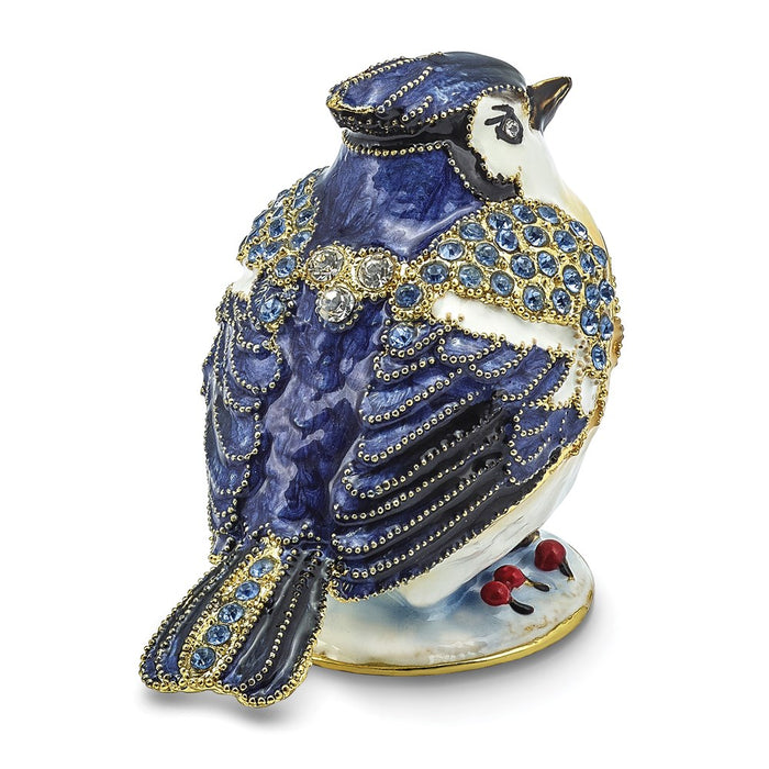 Jere Luxury Giftware, Bejeweled ADMIRAL Blue Jay Trinket Box with Matching Pendant