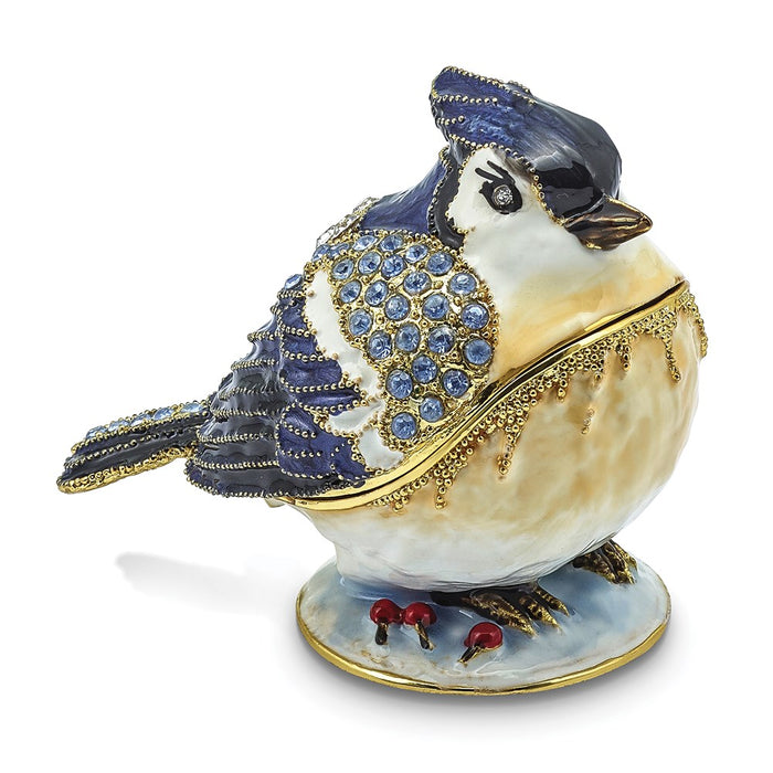 Jere Luxury Giftware, Bejeweled ADMIRAL Blue Jay Trinket Box with Matching Pendant