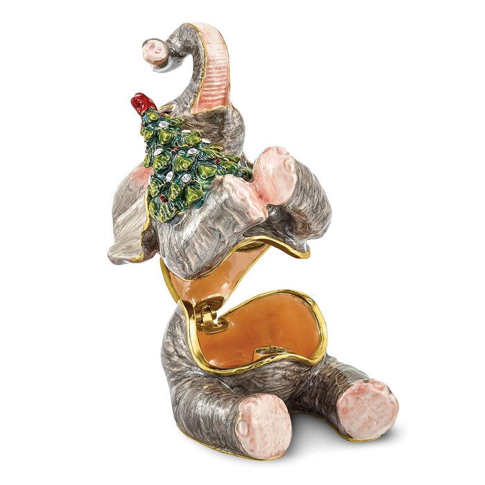 Jere Luxury Giftware, Bejeweled ELROY Elephant w/Christmas Tree Trinket Box with Matching Pendant