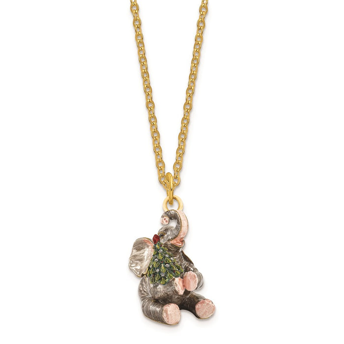 Jere Luxury Giftware, Bejeweled ELROY Elephant w/Christmas Tree Trinket Box with Matching Pendant