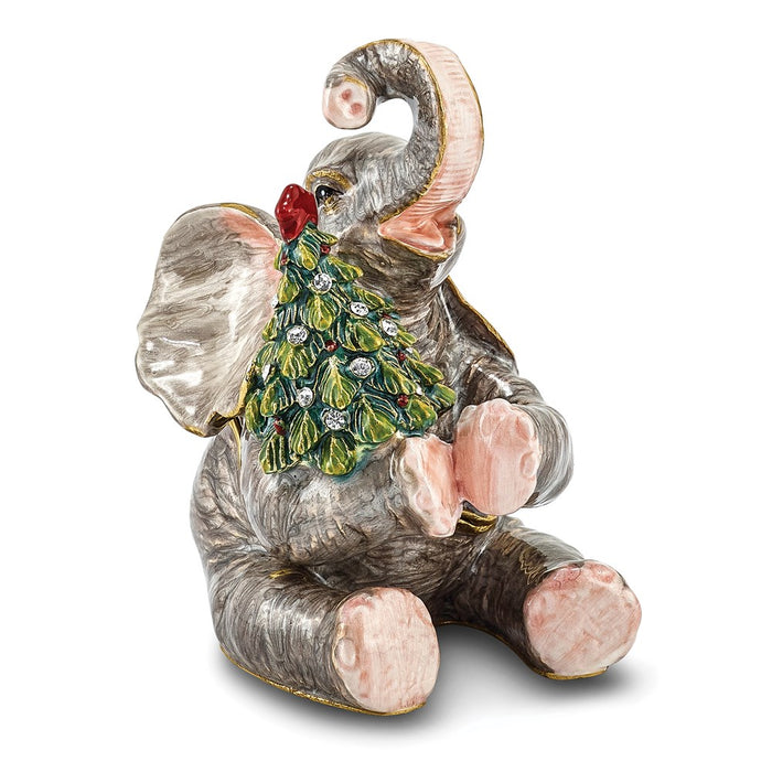 Jere Luxury Giftware, Bejeweled ELROY Elephant w/Christmas Tree Trinket Box with Matching Pendant