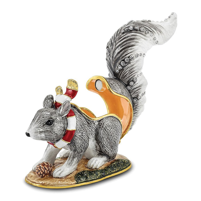 Jere Luxury Giftware, Bejeweled MAVERICK Winter Grey Squirrel Trinket Box with Matching Pendant