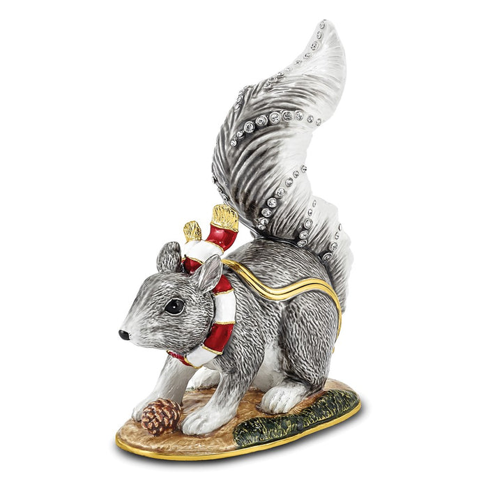 Jere Luxury Giftware, Bejeweled MAVERICK Winter Grey Squirrel Trinket Box with Matching Pendant