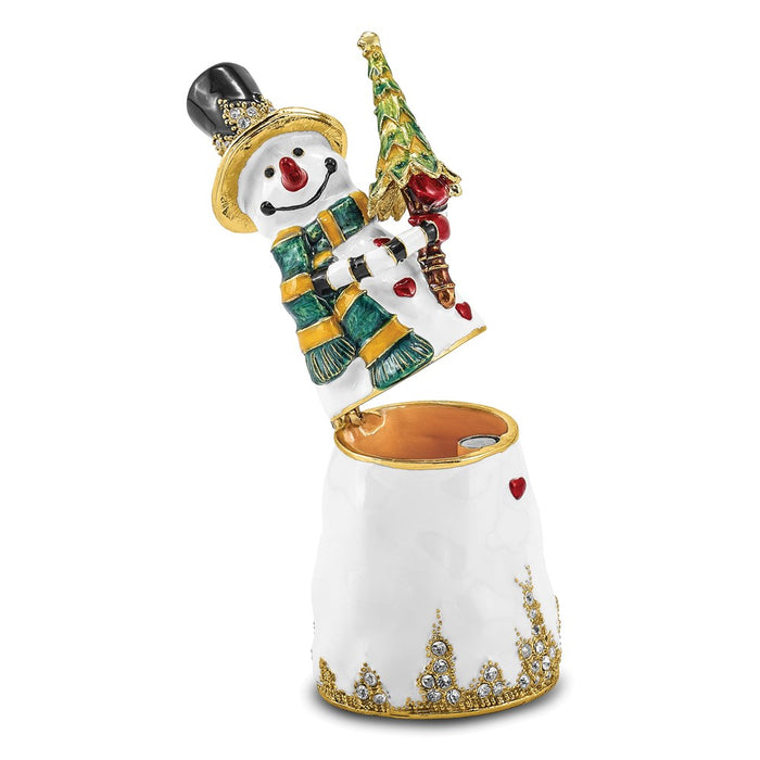 Jere Luxury Giftware, Bejeweled FRITZ Friendly Snowman Trinket Box with Matching Pendant