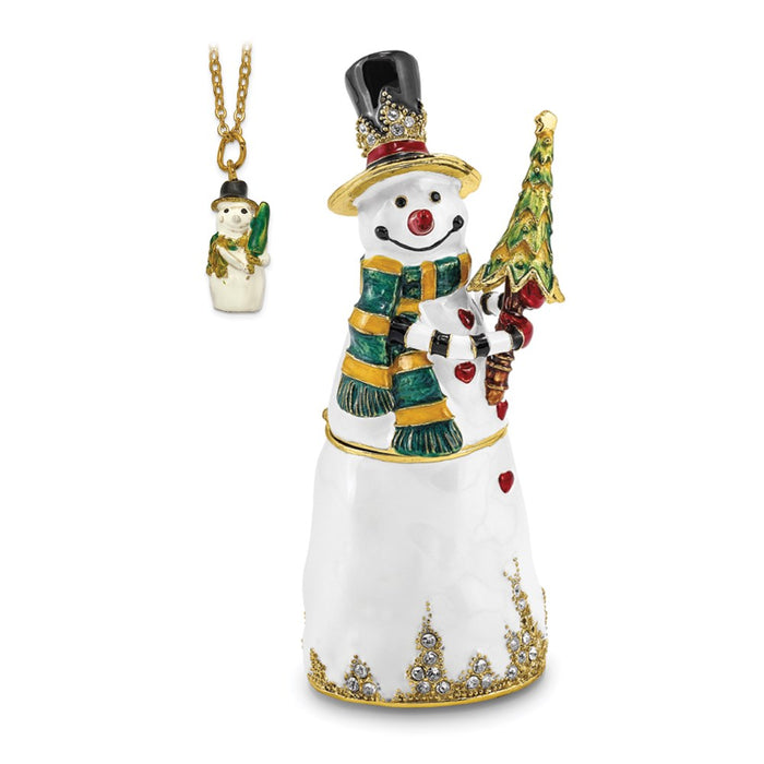 Jere Luxury Giftware, Bejeweled FRITZ Friendly Snowman Trinket Box with Matching Pendant