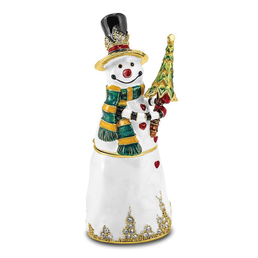 Jere Luxury Giftware, Bejeweled FRITZ Friendly Snowman Trinket Box with Matching Pendant Trinket Box & Keepsake Container Collectible Gift by Jere Luxury Giftware