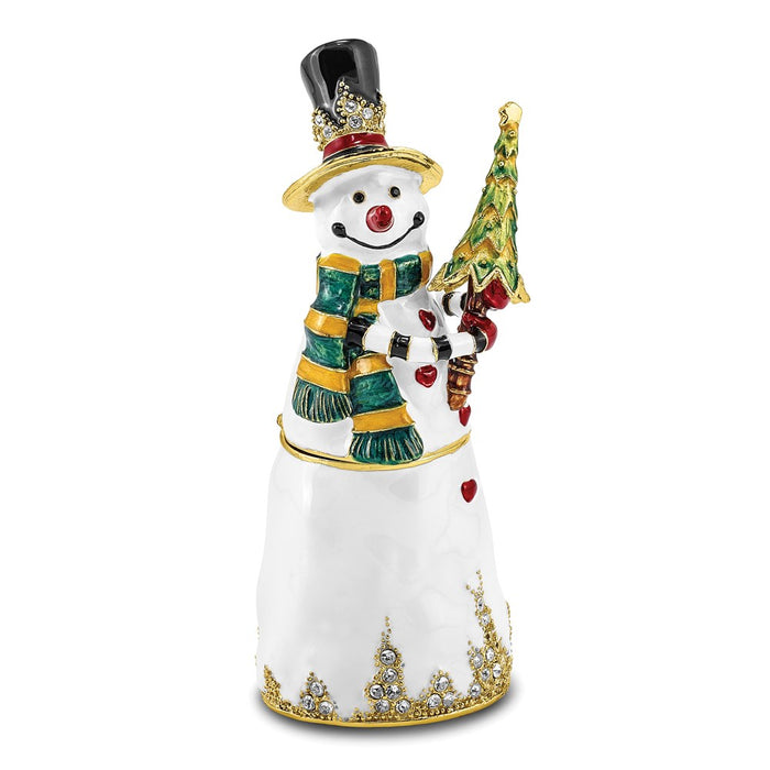 Jere Luxury Giftware, Bejeweled FRITZ Friendly Snowman Trinket Box with Matching Pendant