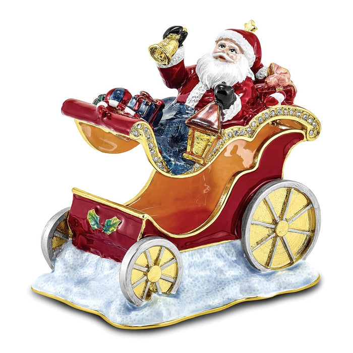 Jere Luxury Giftware, Bejeweled CRUISIN' SANTA in Sleigh Trinket Box with Matching Pendant