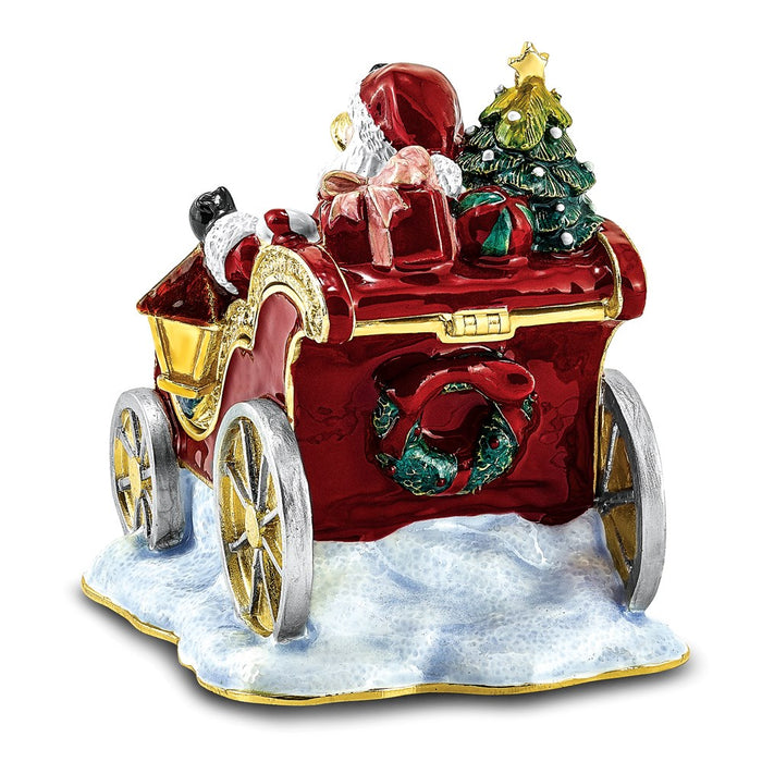 Jere Luxury Giftware, Bejeweled CRUISIN' SANTA in Sleigh Trinket Box with Matching Pendant