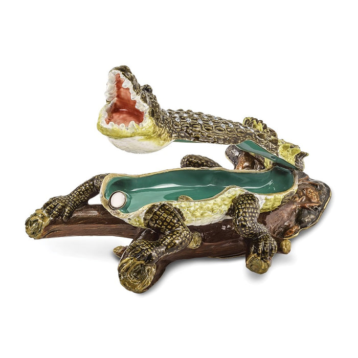 Jere Luxury Giftware, Bejeweled COCO Fierce Crocodile Trinket Box with Matching Pendant