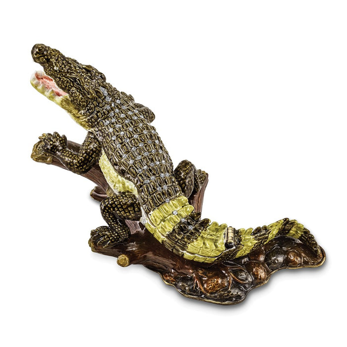 Jere Luxury Giftware, Bejeweled COCO Fierce Crocodile Trinket Box with Matching Pendant