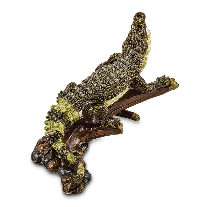 Jere Luxury Giftware, Bejeweled COCO Fierce Crocodile Trinket Box with Matching Pendant