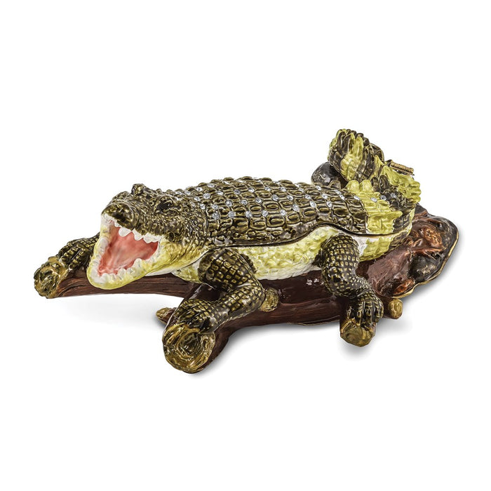 Jere Luxury Giftware, Bejeweled COCO Fierce Crocodile Trinket Box with Matching Pendant