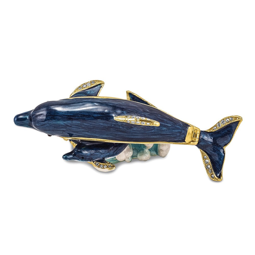 Jere Luxury Giftware, Bejeweled DOLLY & DYLAN Blue Dolphin & Baby Trinket Box with Matching Pendant Trinket Box & Keepsake Container Collectible Gift by Jere Luxury Giftware