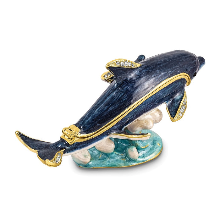 Jere Luxury Giftware, Bejeweled DOLLY & DYLAN Blue Dolphin & Baby Trinket Box with Matching Pendant