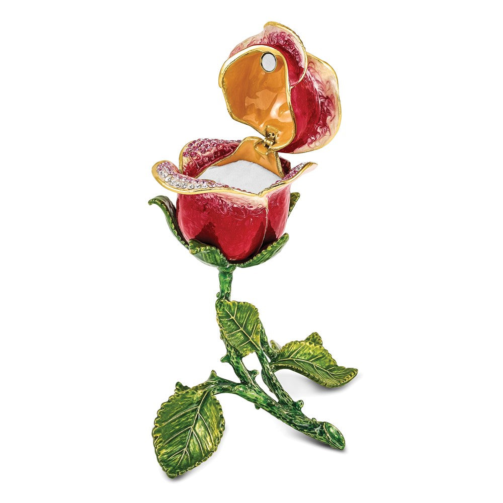 Jere Luxury Giftware, Bejeweled ROSETTE Rose w/Ring Pad Trinket Box with Matching Pendant Trinket Box & Keepsake Container Collectible Gift by Jere Luxury Giftware