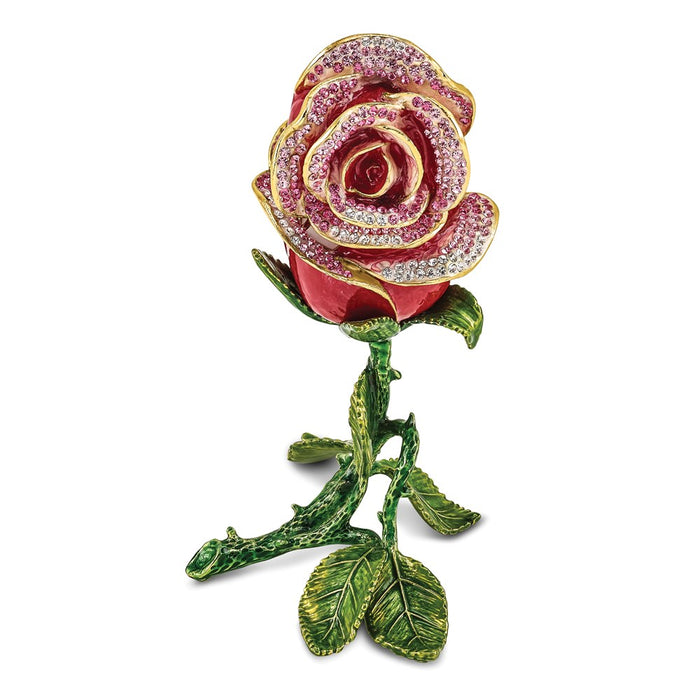 Jere Luxury Giftware, Bejeweled ROSETTE Rose w/Ring Pad Trinket Box with Matching Pendant