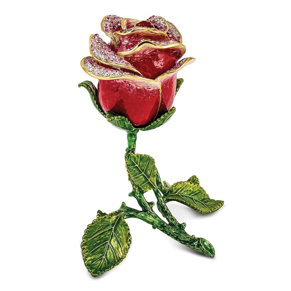Jere Luxury Giftware, Bejeweled ROSETTE Rose w/Ring Pad Trinket Box with Matching Pendant Trinket Box & Keepsake Container Collectible Gift by Jere Luxury Giftware