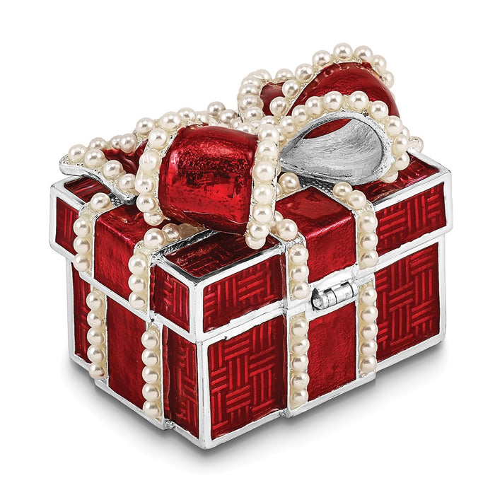Jere Luxury Giftware, Bejeweled EXCITEMENT Faux Pearl Red Gift Box Trinket Box with Matching Pendant