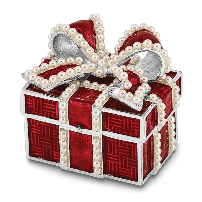 Jere Luxury Giftware, Bejeweled EXCITEMENT Faux Pearl Red Gift Box Trinket Box with Matching Pendant