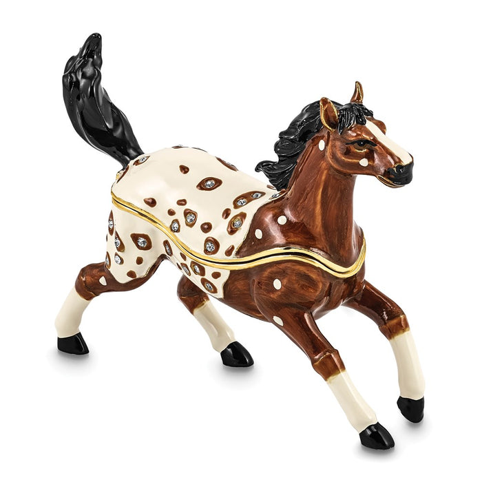 Jere Luxury Giftware, Bejeweled ASPEN Appaloosa Horse Trinket Box with Matching Pendant