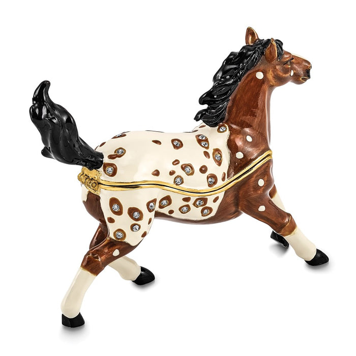 Jere Luxury Giftware, Bejeweled ASPEN Appaloosa Horse Trinket Box with Matching Pendant