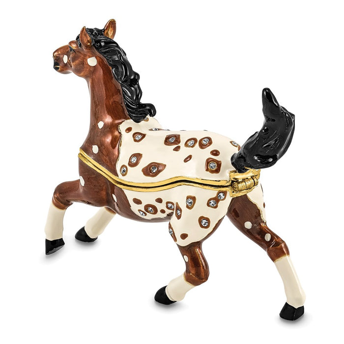 Jere Luxury Giftware, Bejeweled ASPEN Appaloosa Horse Trinket Box with Matching Pendant