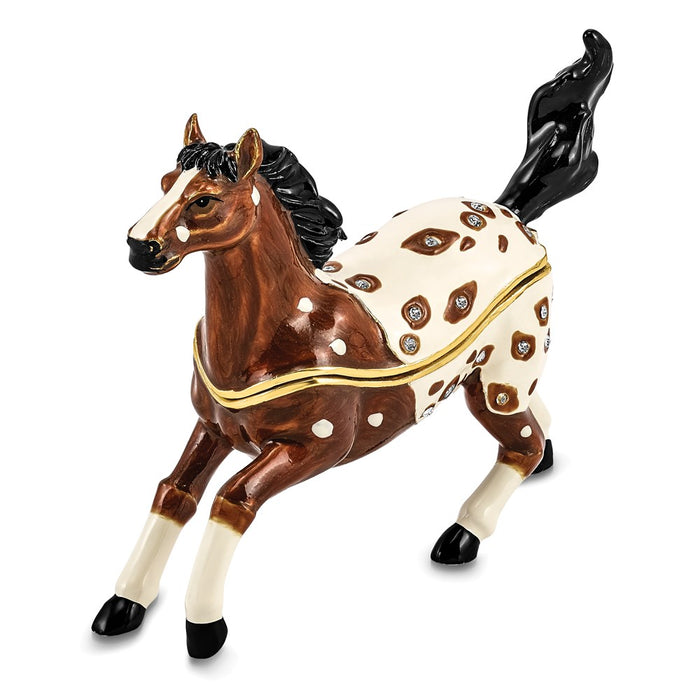 Jere Luxury Giftware, Bejeweled ASPEN Appaloosa Horse Trinket Box with Matching Pendant