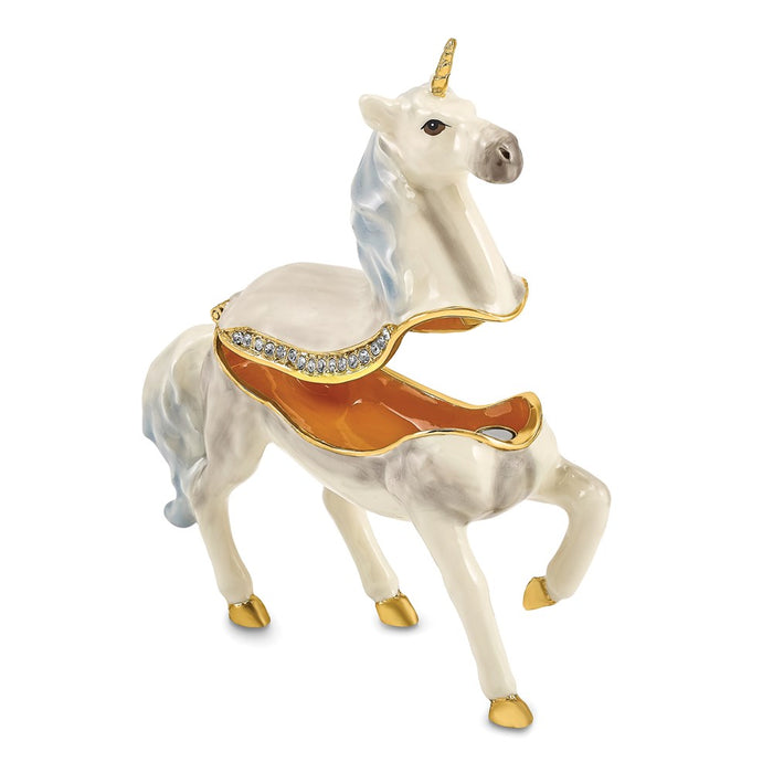 Jere Luxury Giftware, Bejeweled SUNNY Enchanted Unicorn Trinket Box with Matching Pendant