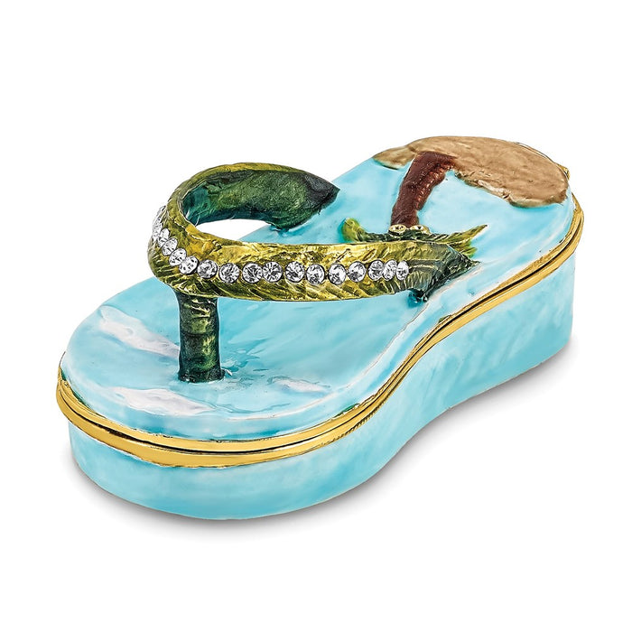 Jere Luxury Giftware, Bejeweled SANDY TOES Sandal w/Palm Tree Trinket Box with Matching Pendant