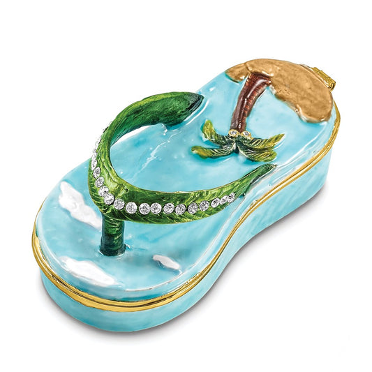 Jere Luxury Giftware, Bejeweled SANDY TOES Sandal w/Palm Tree Trinket Box with Matching Pendant Trinket Box & Keepsake Container Collectible Gift by Jere Luxury Giftware