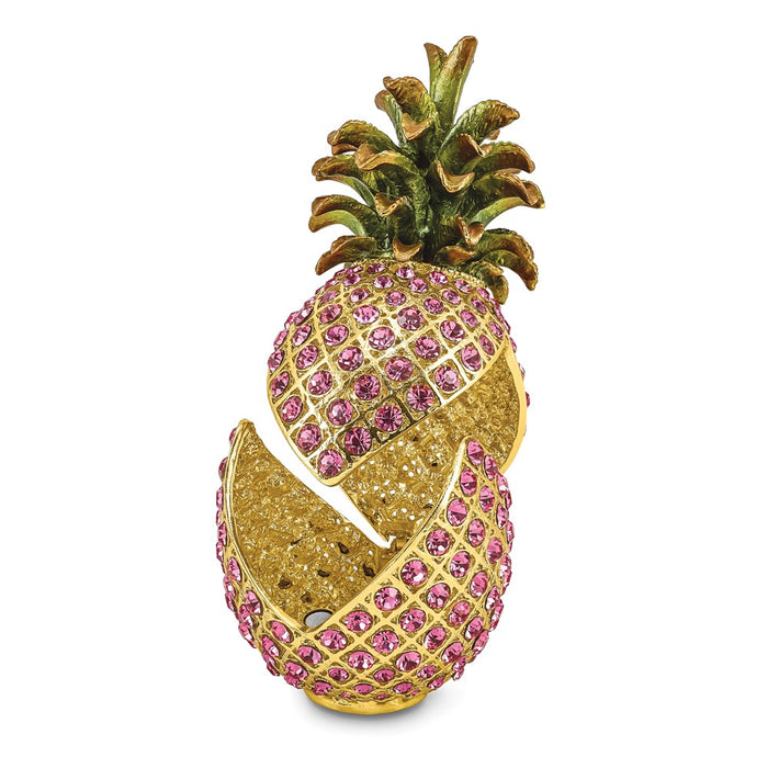Jere Luxury Giftware, Bejeweled FRIENDSHIP & HOSPITALITY Pink Pineapple Trinket Box with Matching Pendant