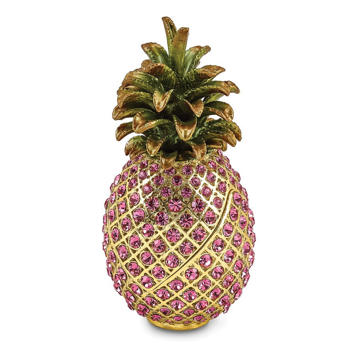 Jere Luxury Giftware, Bejeweled FRIENDSHIP & HOSPITALITY Pink Pineapple Trinket Box with Matching Pendant