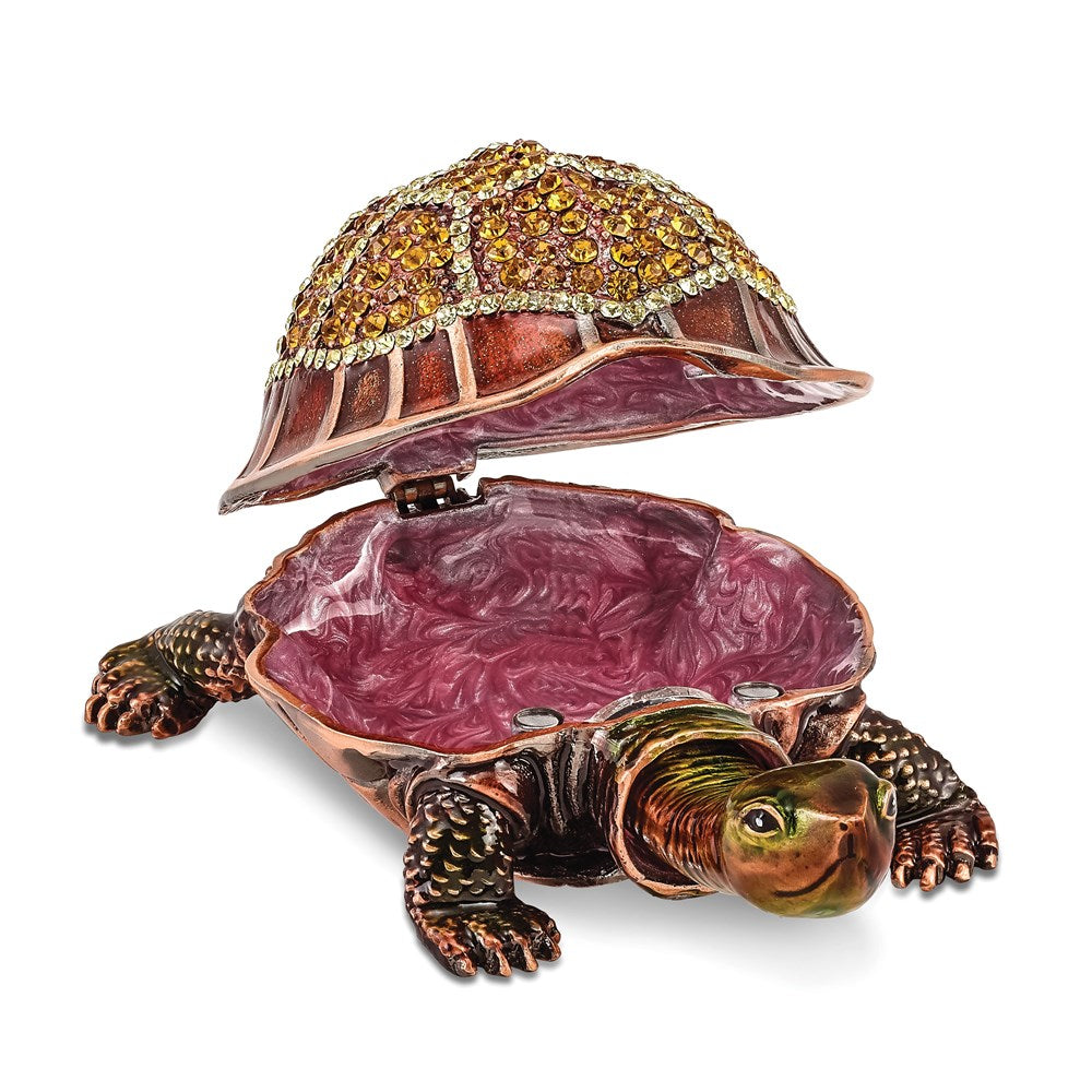 Jere Luxury Giftware, Bejeweled RHODA Tortoise w/Moving Head Trinket Box with Matching Pendant Trinket Box & Keepsake Container Collectible Gift by Jere Luxury Giftware