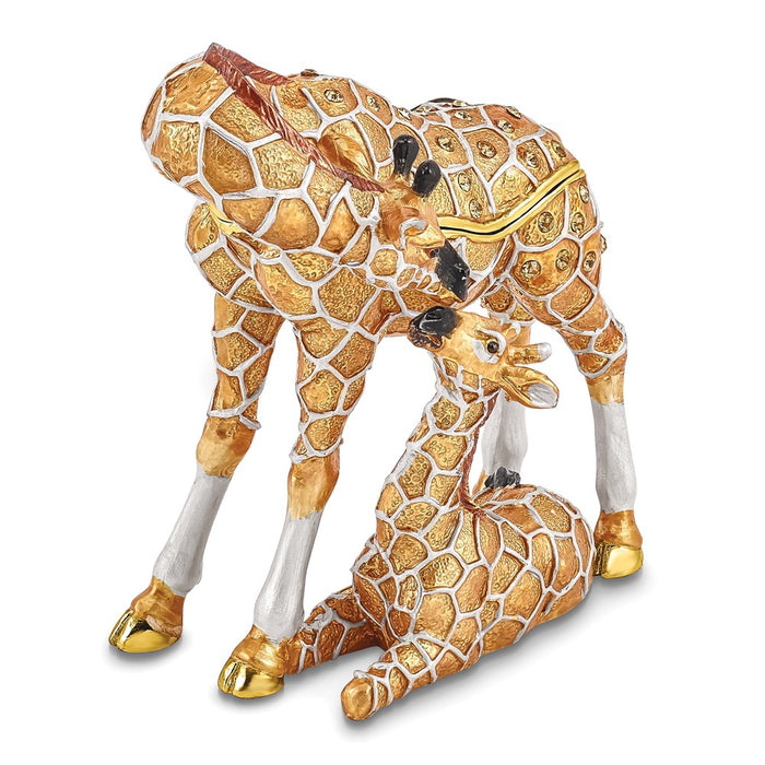 Jere Luxury Giftware, Bejeweled JASMIN & JASPER Mother & Baby Giraffes Trinket Box with Matching Pendant