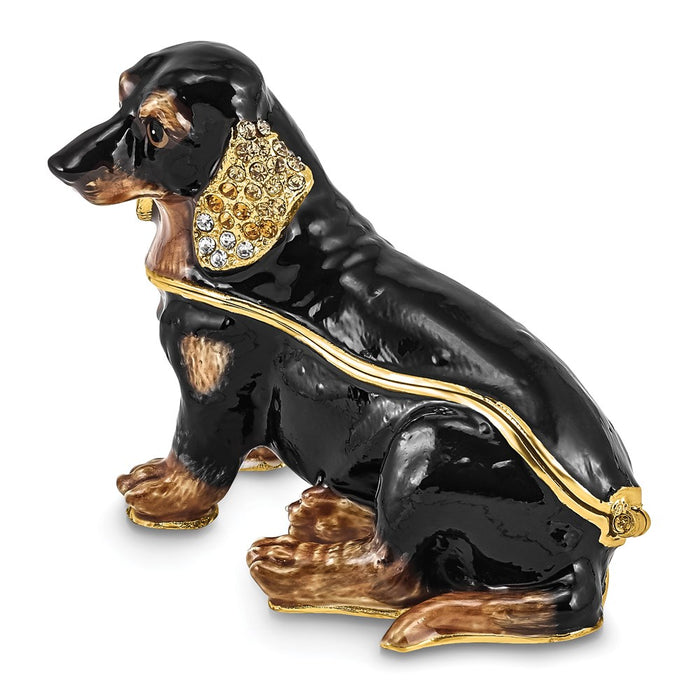 Jere Luxury Giftware, Bejeweled REGAN Dachshund Trinket Box with Matching Pendant