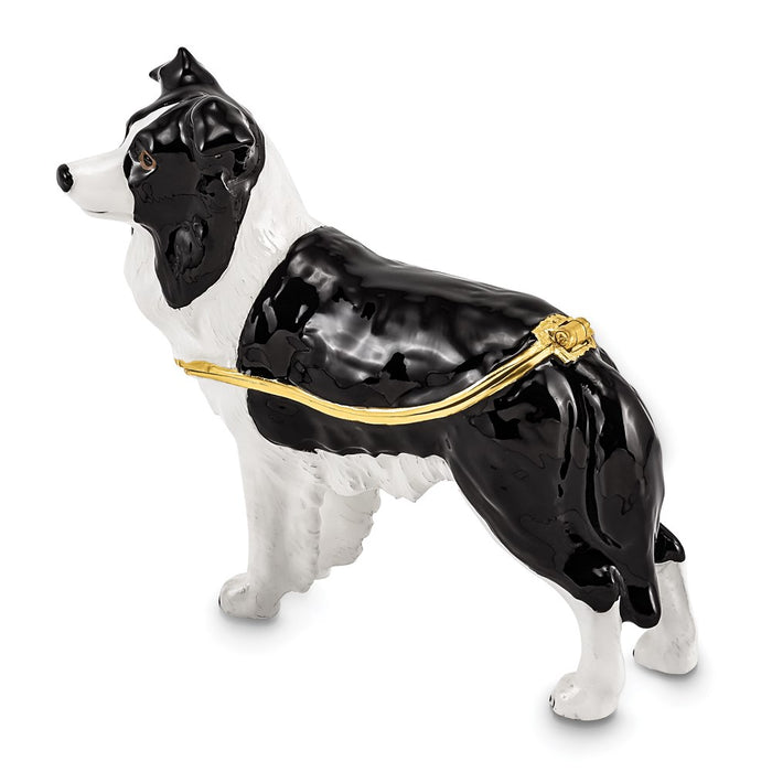 Jere Luxury Giftware, Bejeweled BRUNO Border Collie Trinket Box with Matching Pendant
