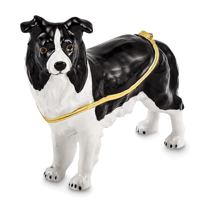 Jere Luxury Giftware, Bejeweled BRUNO Border Collie Trinket Box with Matching Pendant