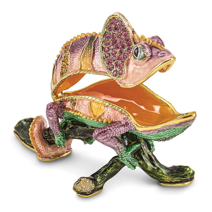 Jere Luxury Giftware, Bejeweled CAMILLE Chameleon Trinket Box with Matching Pendant