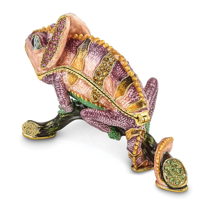 Jere Luxury Giftware, Bejeweled CAMILLE Chameleon Trinket Box with Matching Pendant