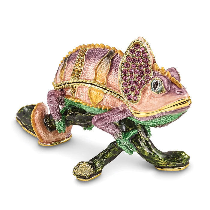 Jere Luxury Giftware, Bejeweled CAMILLE Chameleon Trinket Box with Matching Pendant