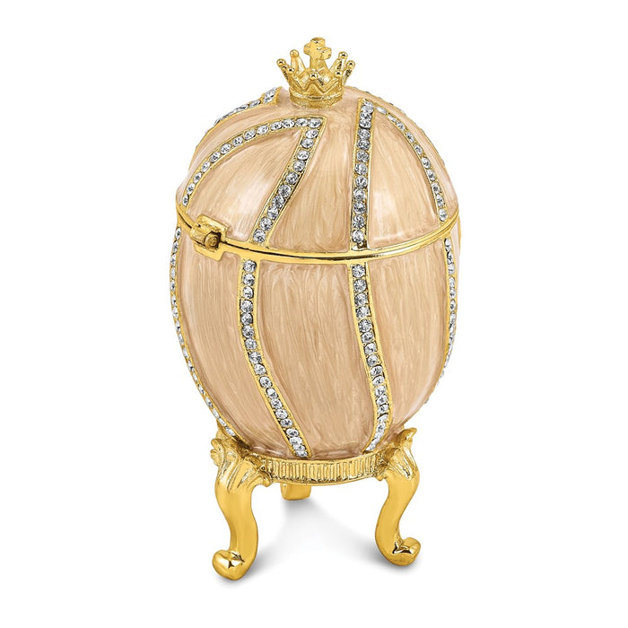 Jere Luxury Giftware, Bejeweled CAPTIVATING CROWN Champagne Egg Trinket Box with Matching Pendant