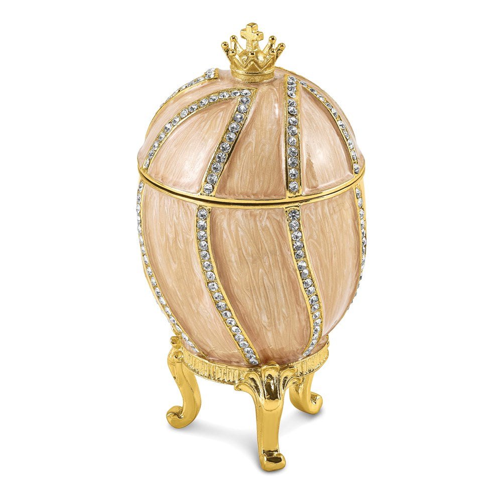 Jere Luxury Giftware, Bejeweled CAPTIVATING CROWN Champagne Egg Trinket Box with Matching Pendant Trinket Box & Keepsake Container Collectible Gift by Jere Luxury Giftware