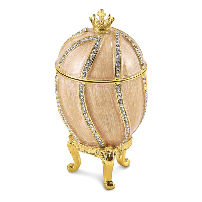 Jere Luxury Giftware, Bejeweled CAPTIVATING CROWN Champagne Egg Trinket Box with Matching Pendant