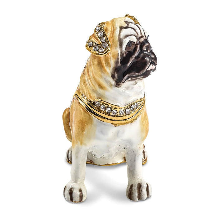 Jere Luxury Giftware, Bejeweled WEDNESDAY Pug Trinket Box with Matching Pendant